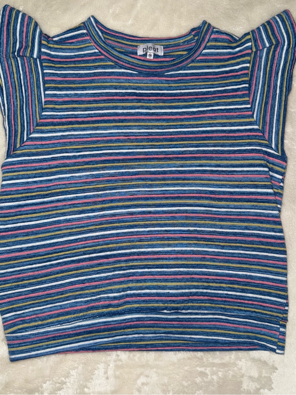 Pleat Girls' Blue Multi-Stripe Short Sleeve Top